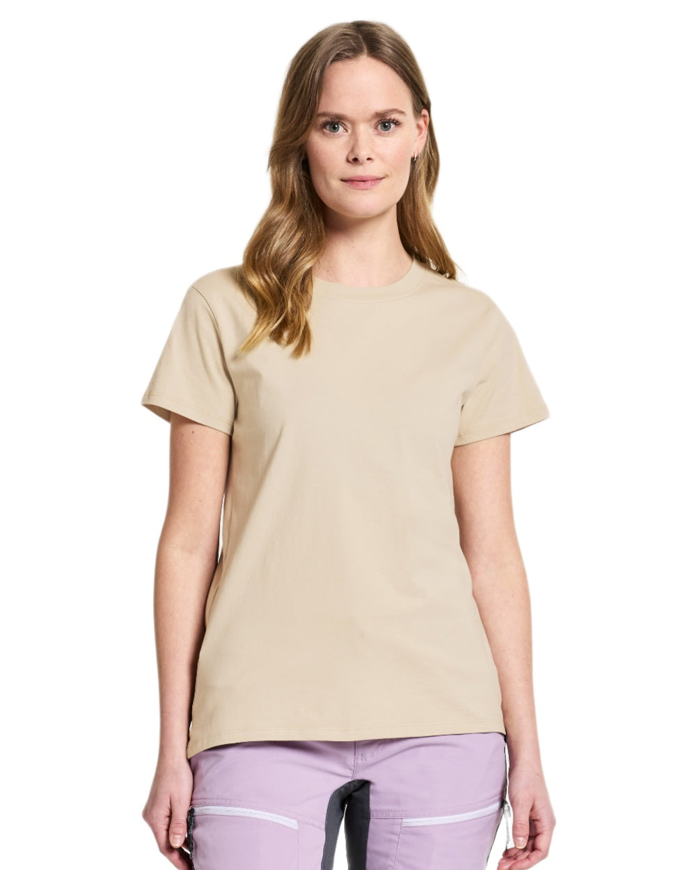 Light Beige coloured Didriksons Womens Ingaro T-Shirt on white background