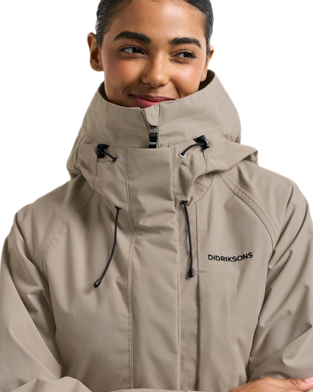 Ash Brown coloured Didriksons Womens Louise Long Parka on white background