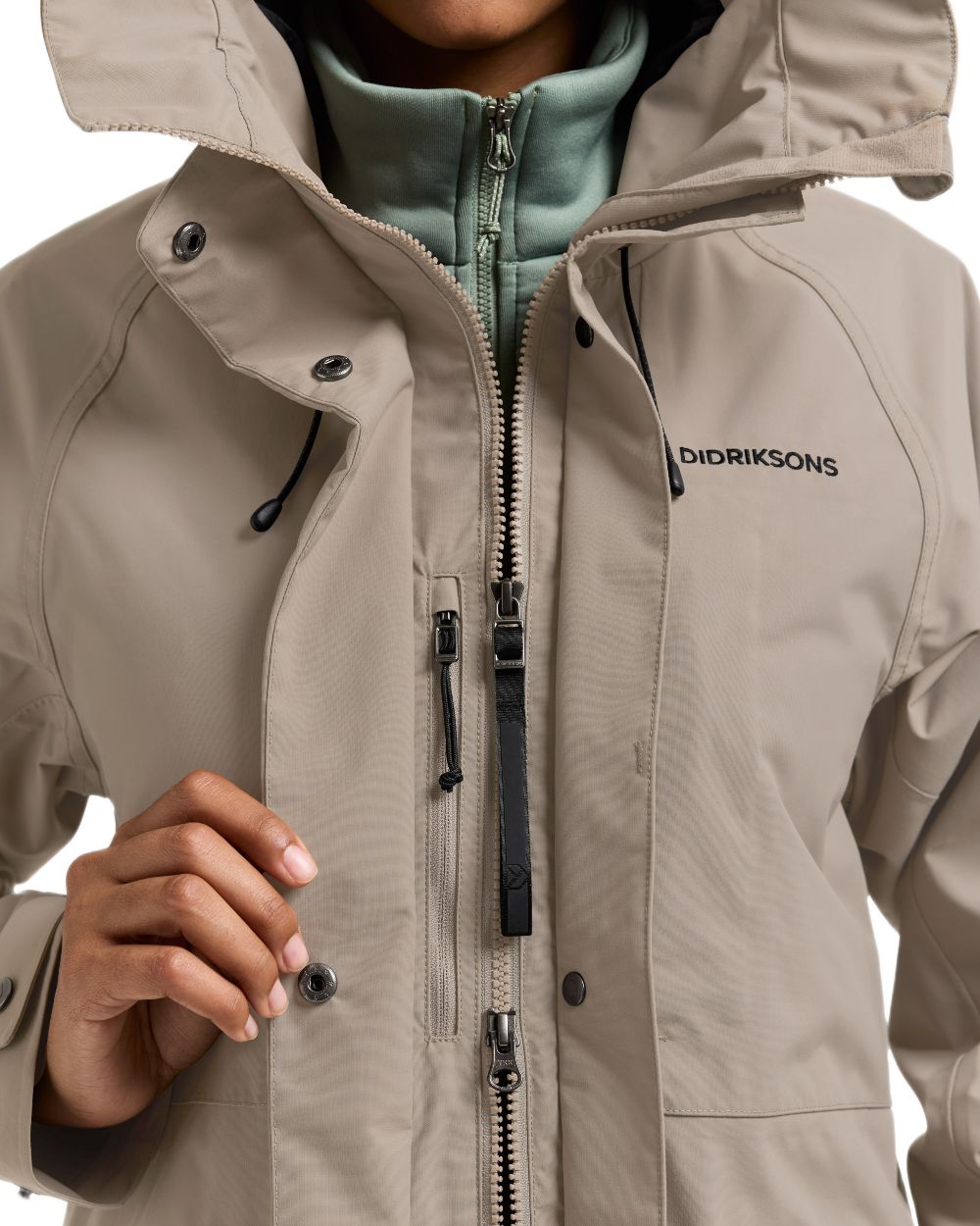 Ash Brown coloured Didriksons Womens Louise Long Parka on white background