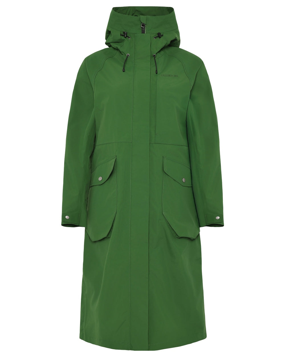 Velvet Green coloured Didriksons Womens Louise Long Parka on white background