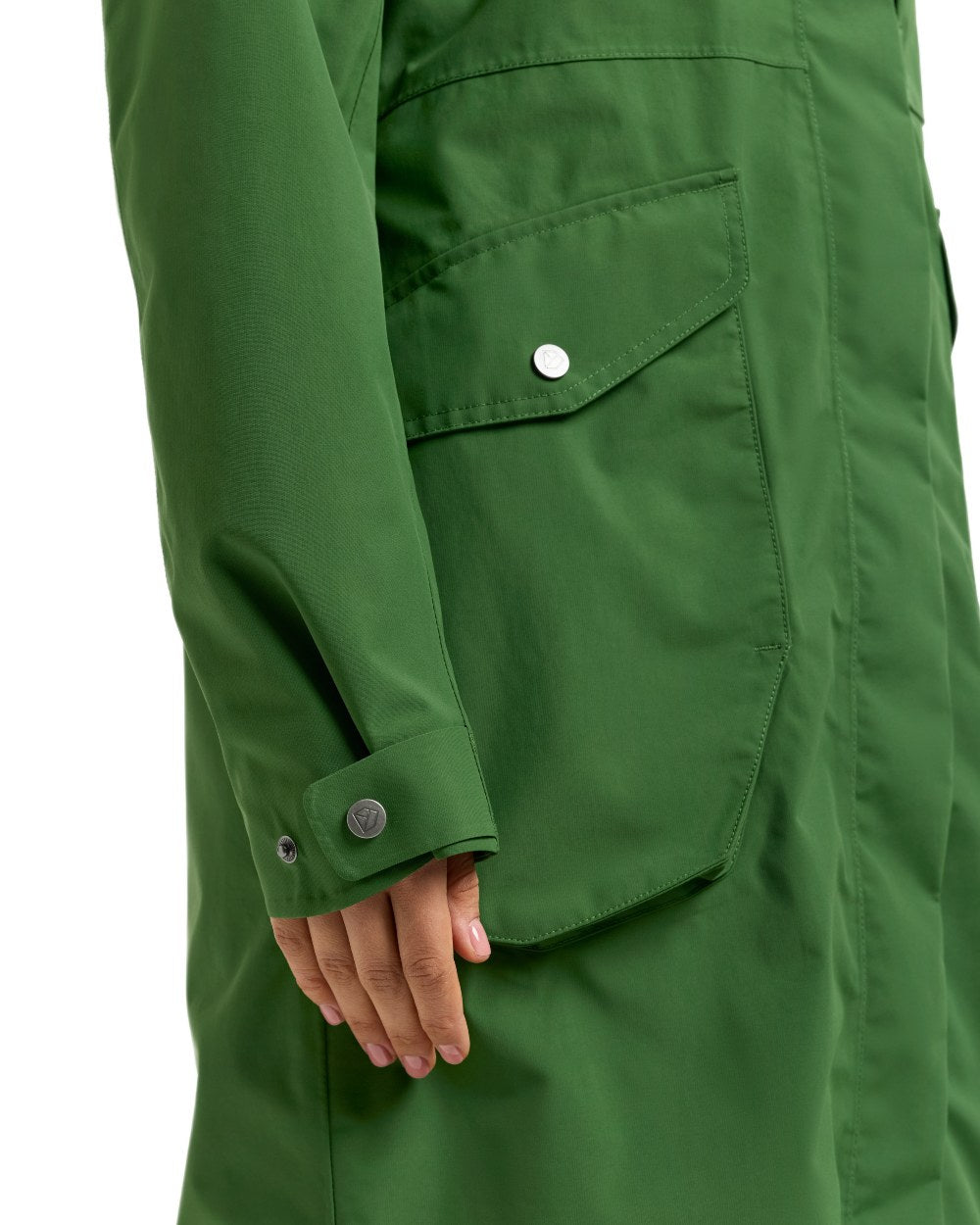 Velvet Green coloured Didriksons Womens Louise Long Parka on white background