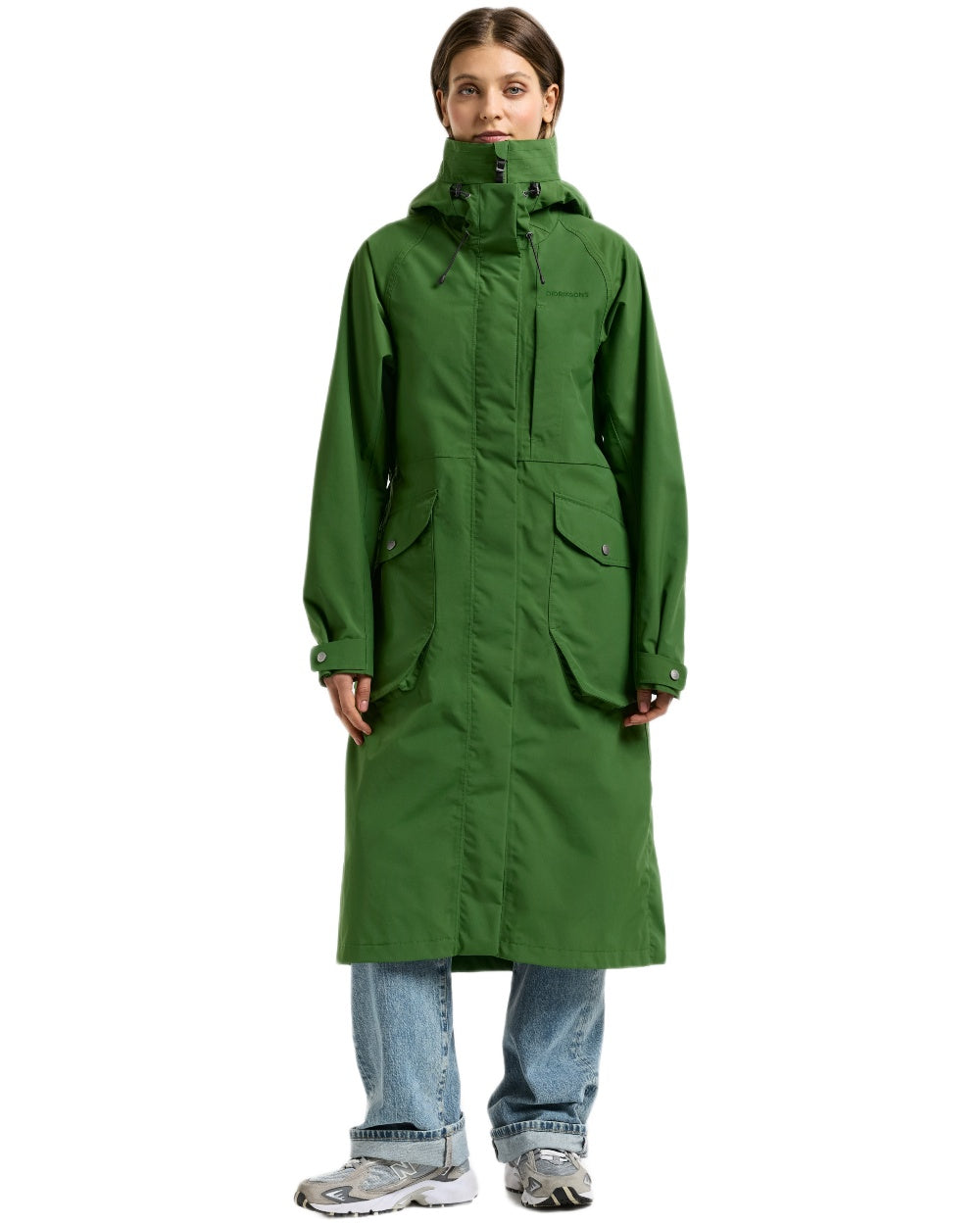 Velvet Green coloured Didriksons Womens Louise Long Parka on white background