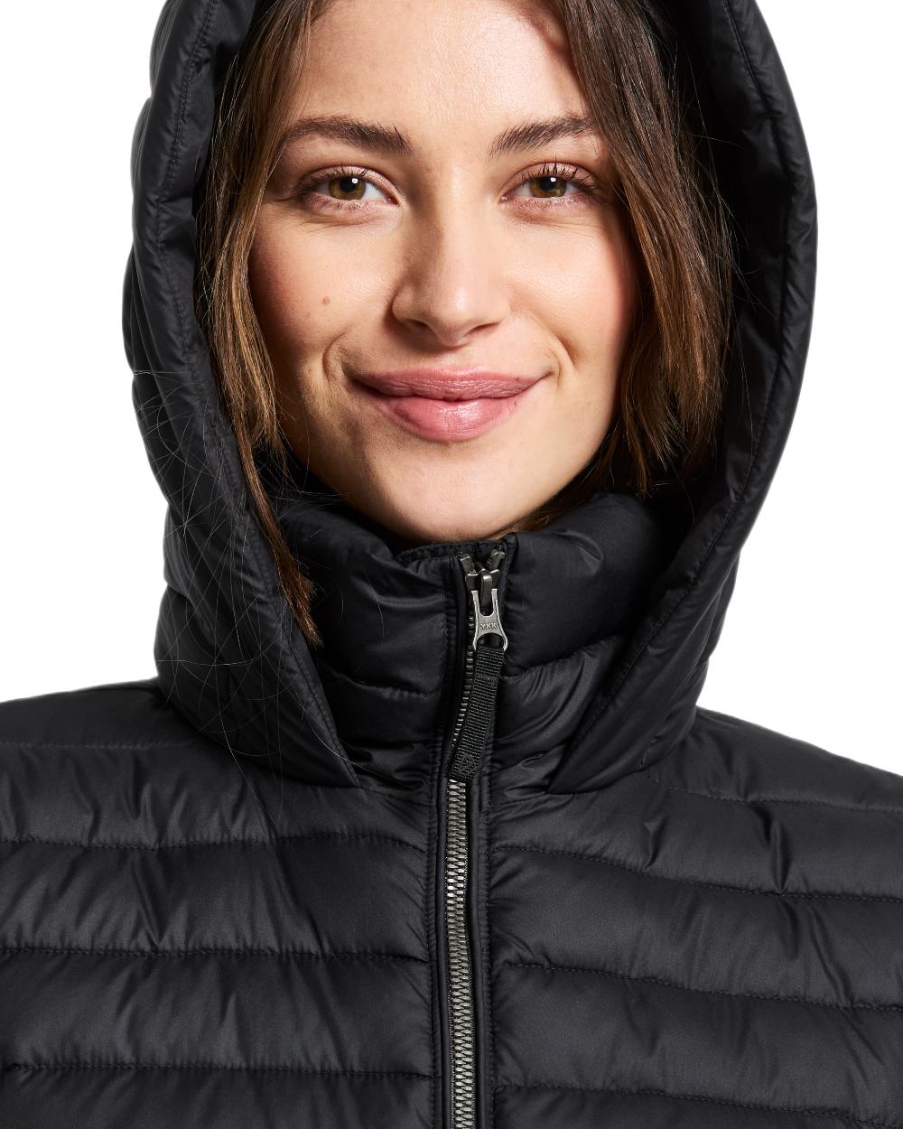 Black coloured Didriksons Womens Lykke Long Parka on white background