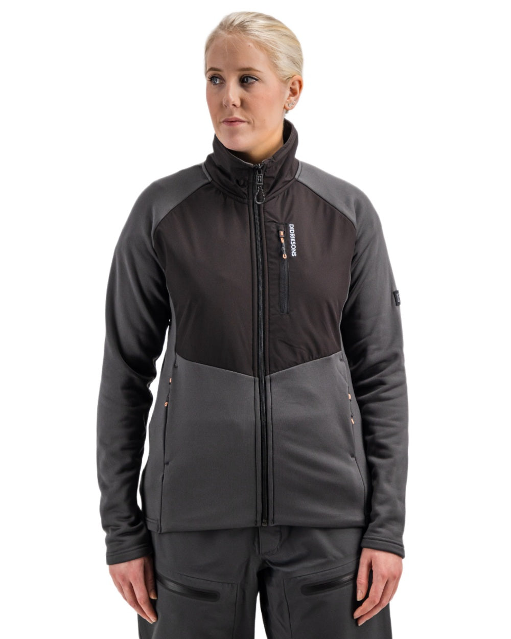 Coal Black coloured Didriksons Womens Mistral Full Zip Sweater on white background