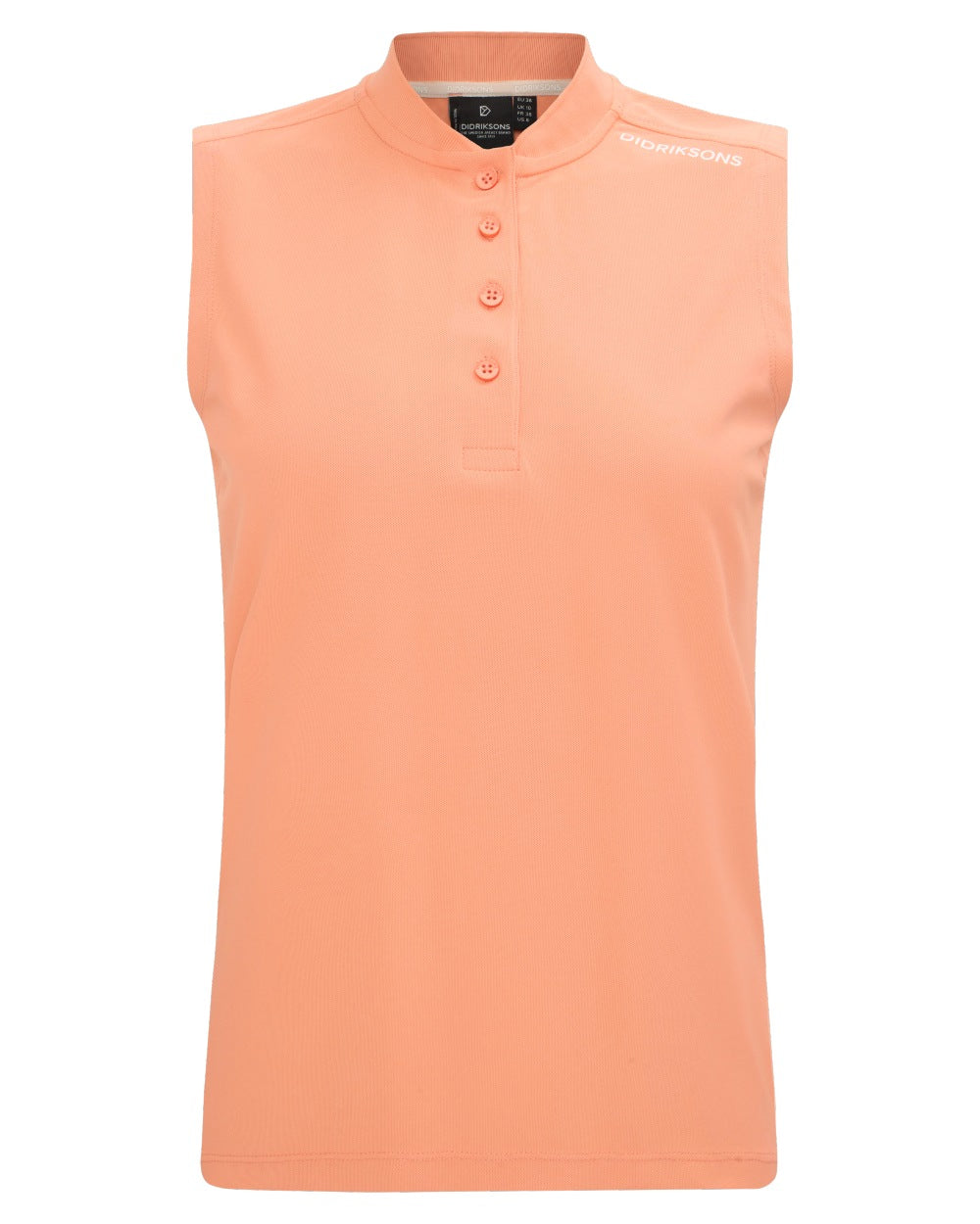 Clay Pink coloured Didriksons Womens Nikki Sleeveless Polo T-Shirt on white background