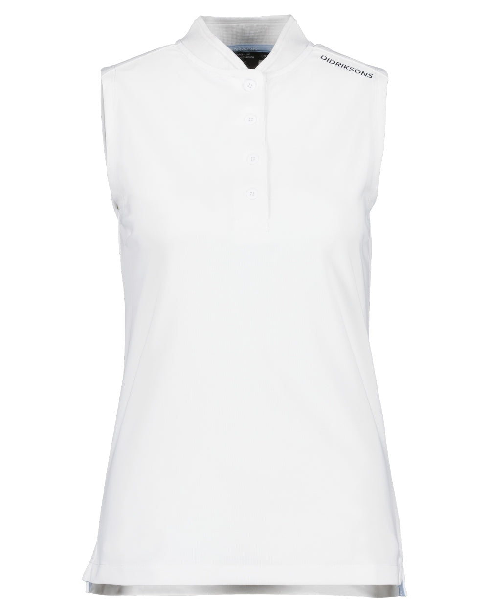 Snow White coloured Didriksons Womens Nikki Sleeveless Polo T-Shirt on white background