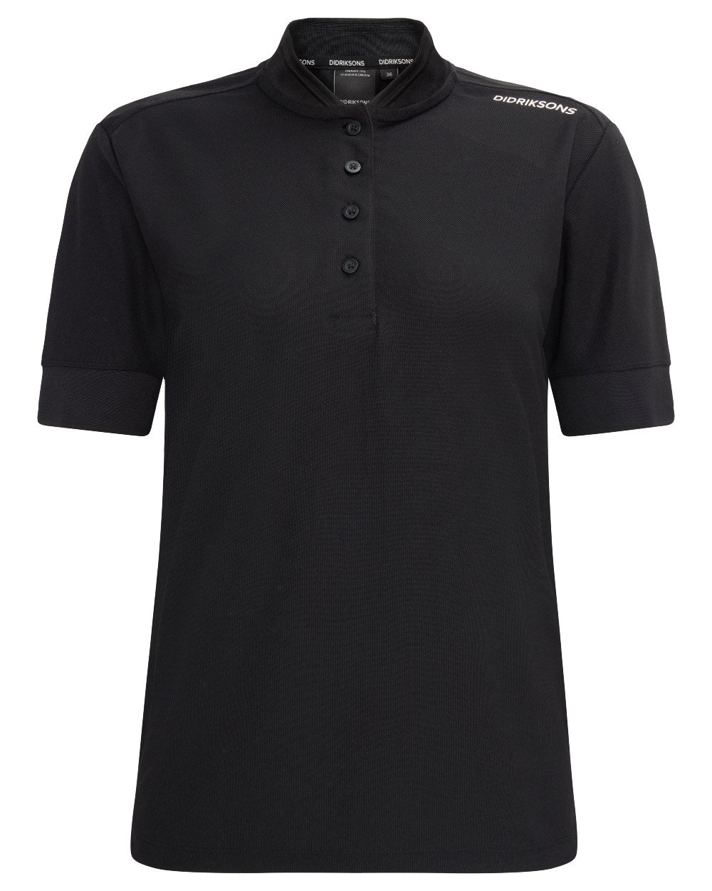 Black coloured Didriksons Womens Patty Polo T-Shirt on white background