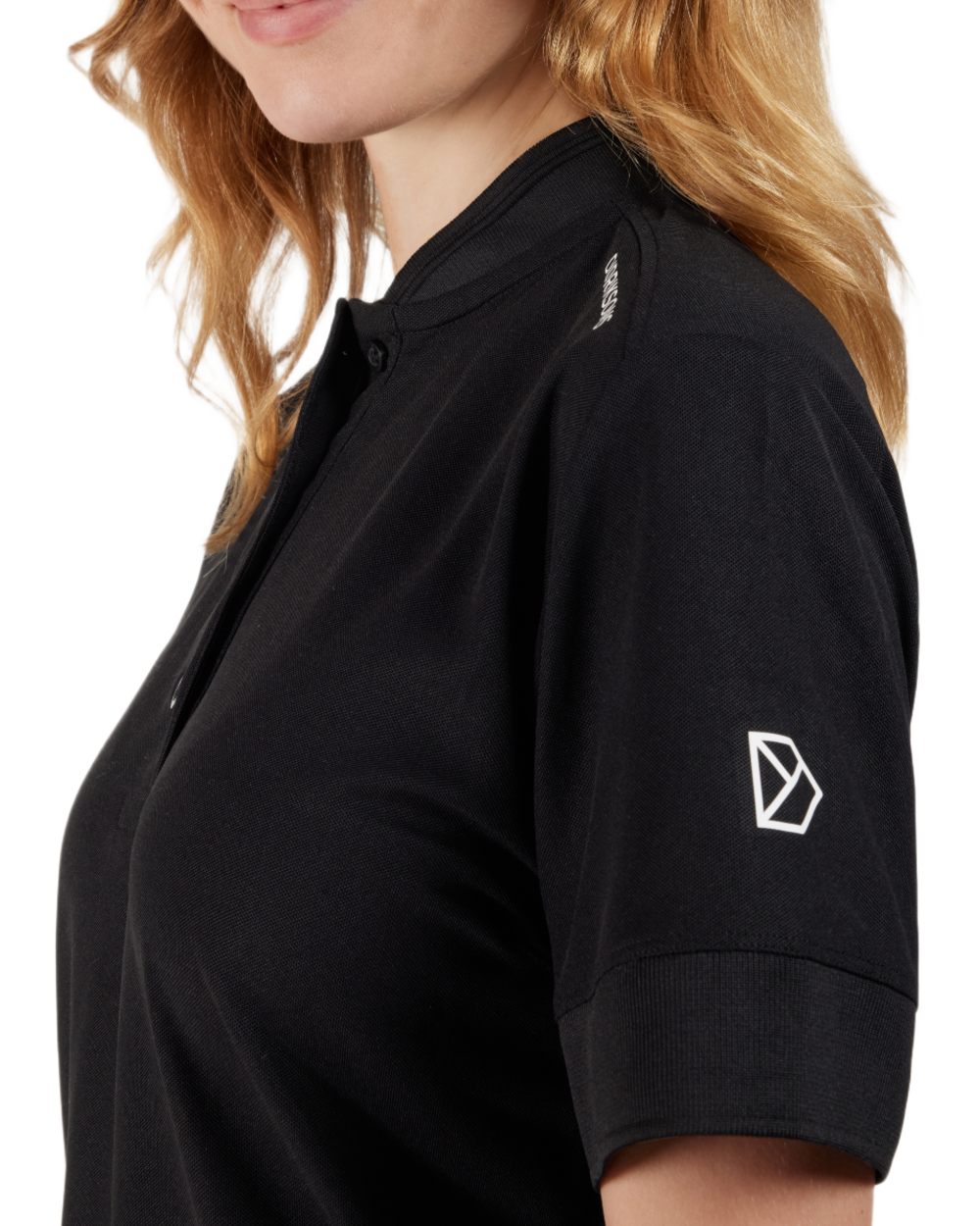 Black coloured Didriksons Womens Patty Polo T-Shirt on white background