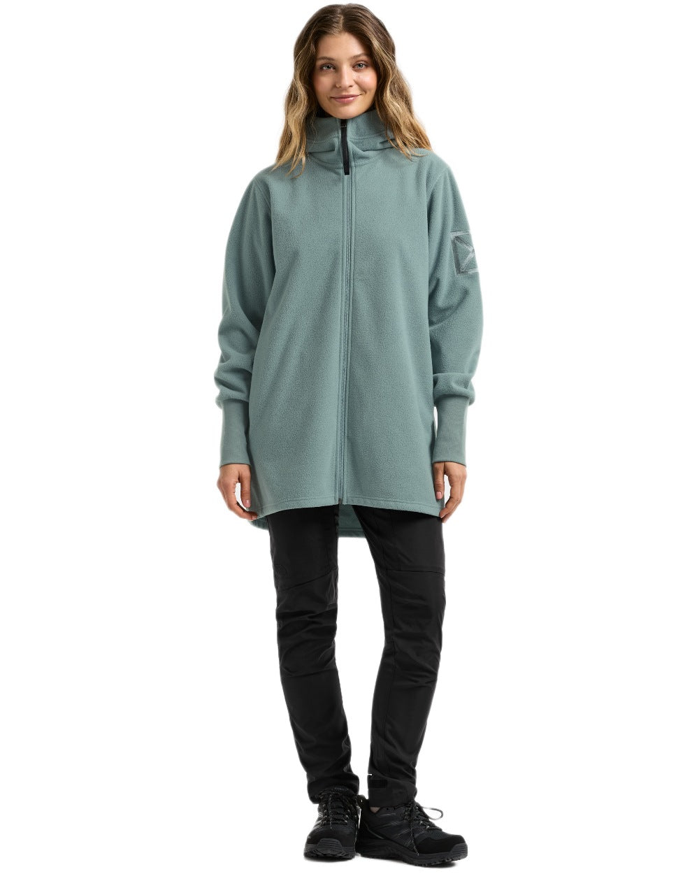 Factory Blue coloured Didriksons Womens Rinda Windproof Full-Zip Fleece on white background