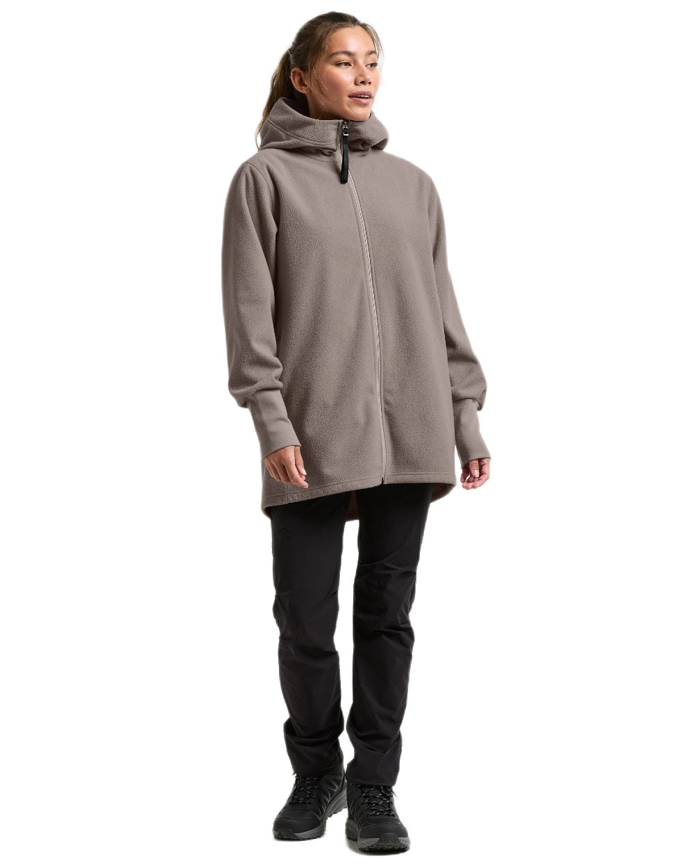 Ash Brown coloured Didriksons Womens Rinda Windproof Full-Zip Fleece on white background