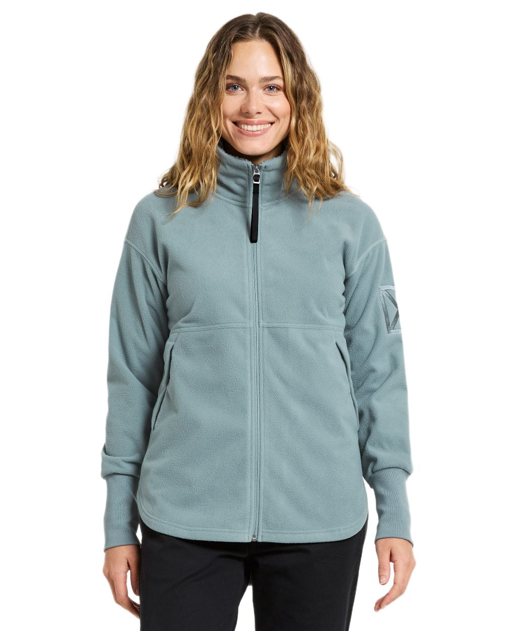 Factory Blue coloured Didriksons Womens Ronja Full Zip Sweater on white background