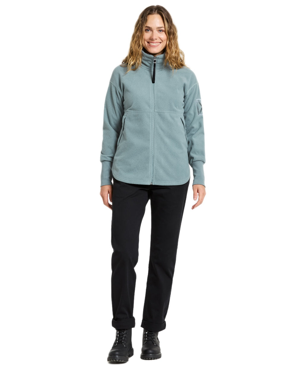 Factory Blue coloured Didriksons Womens Ronja Full Zip Sweater on white background