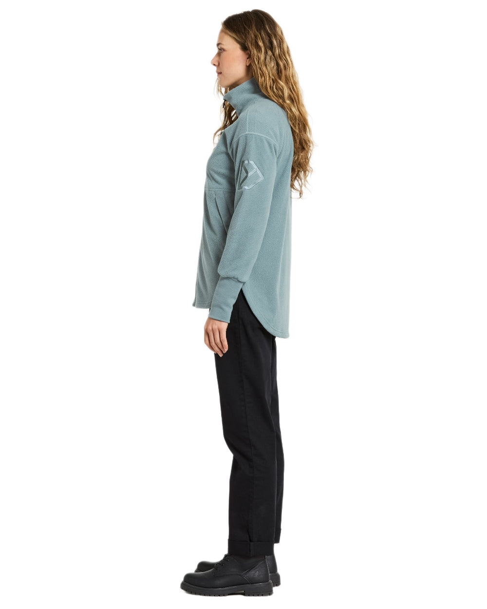 Factory Blue coloured Didriksons Womens Ronja Full Zip Sweater on white background