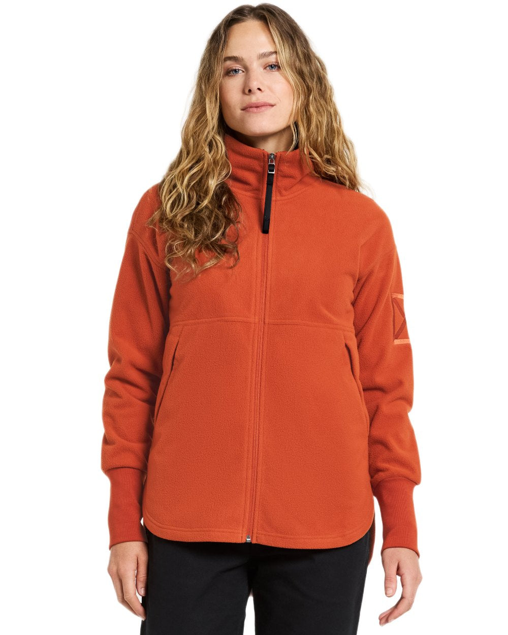 Rust coloured Didriksons Womens Ronja Full Zip Sweater on white background