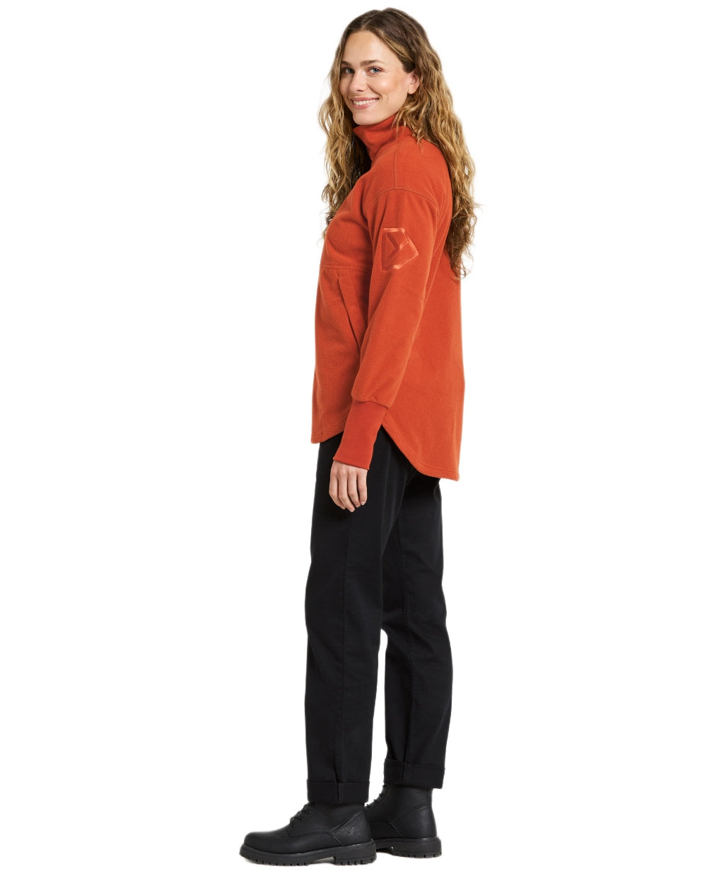 Rust coloured Didriksons Womens Ronja Full Zip Sweater on white background