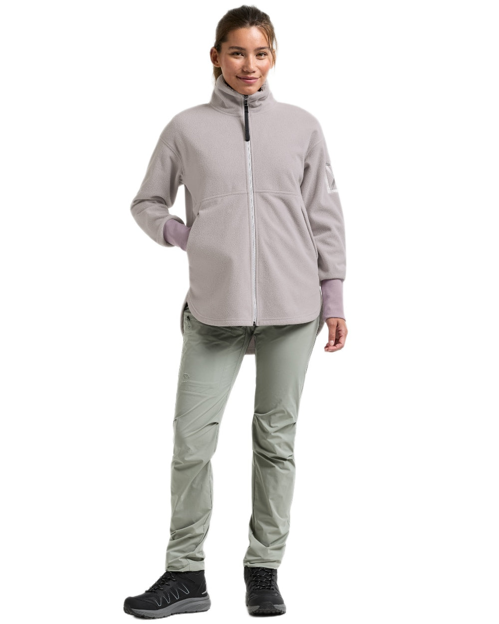 Sunrise Mist coloured Didriksons Womens Ronja Full Zip Sweater on white background