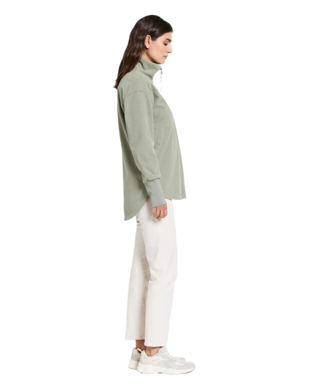 Wilted Leaf coloured Didriksons Womens Ronja Full Zip Sweater on white background