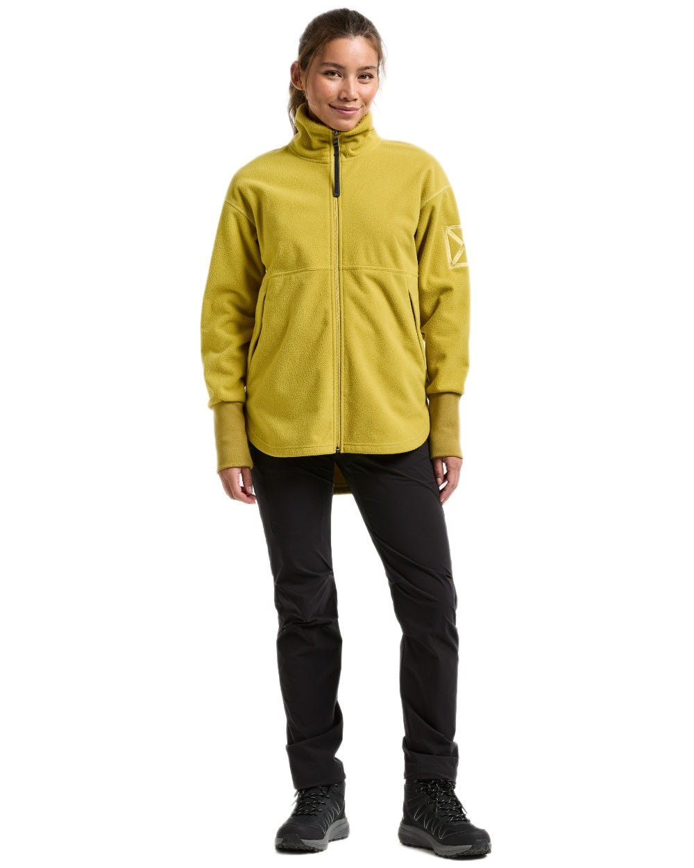 Yellow Pollen coloured Didriksons Womens Ronja Full Zip Sweater on white background