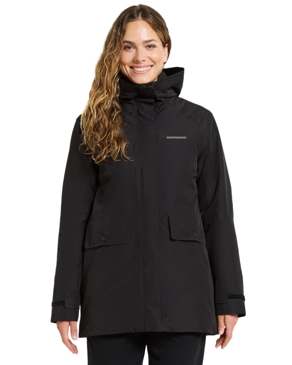 Black Coloured Didriksons Womens Tuva Parka on white background