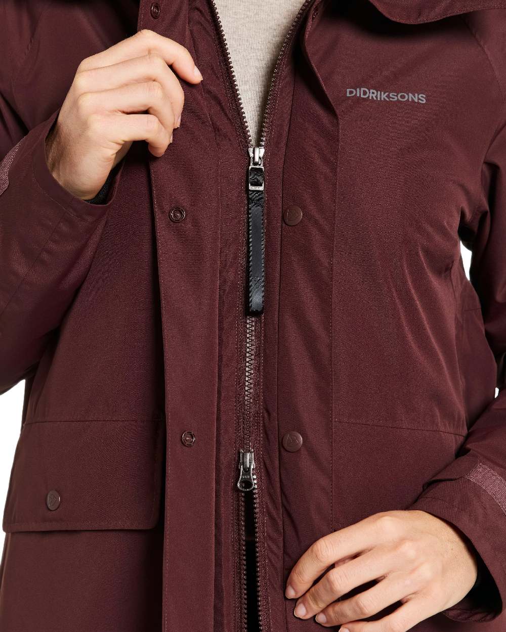 Old Rust Coloured Didriksons Womens Tuva Parka on white background