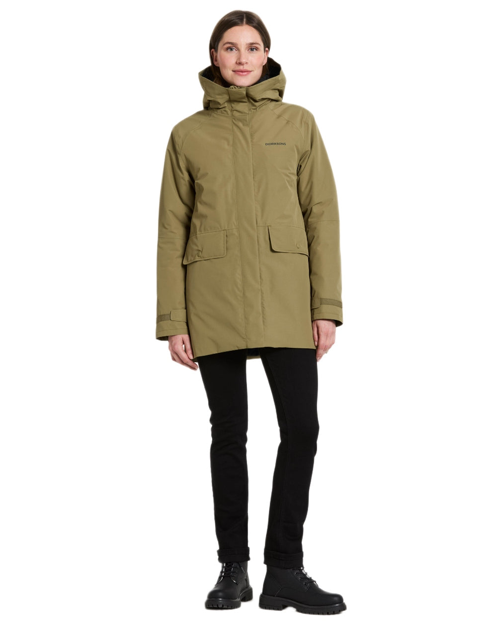 Olive Green Coloured Didriksons Womens Tuva Parka on white background