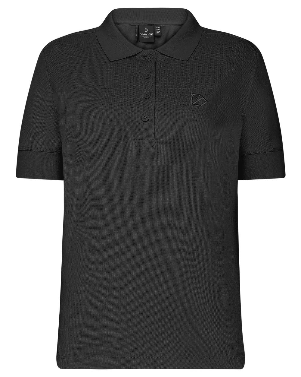 Black coloured Didriksons Womens Wivi Polo T-Shirt on white background