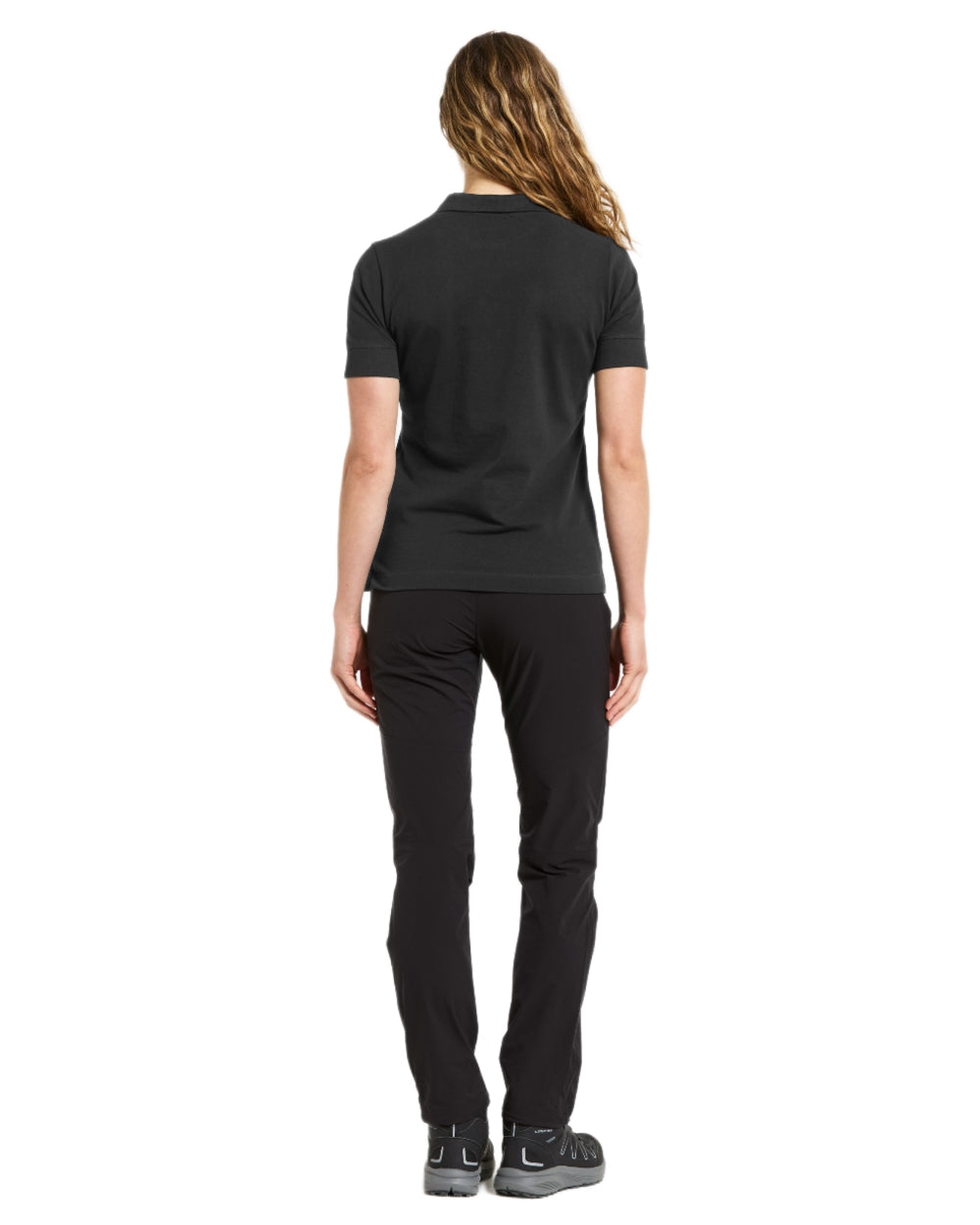 Black coloured Didriksons Womens Wivi Polo T-Shirt on white background