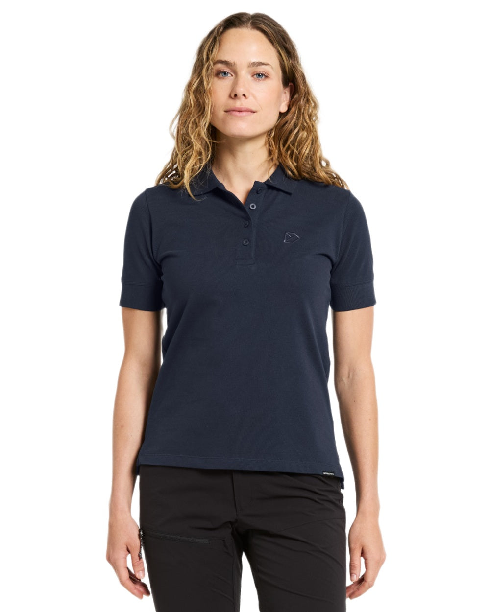 Dark Night Blue coloured Didriksons Womens Wivi Polo T-Shirt on white background