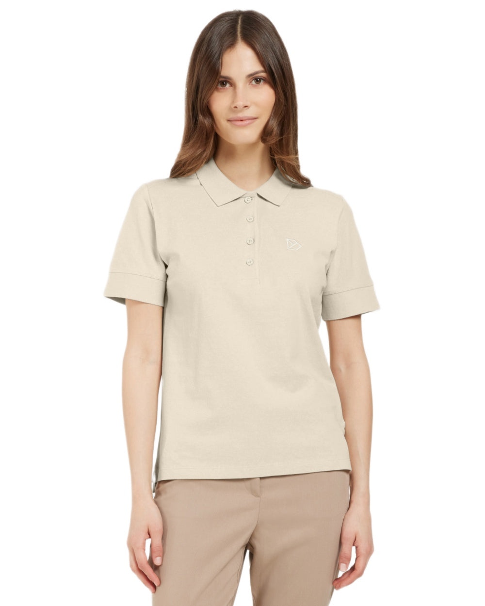 Light Beige coloured Didriksons Womens Wivi Polo T-Shirt on white background