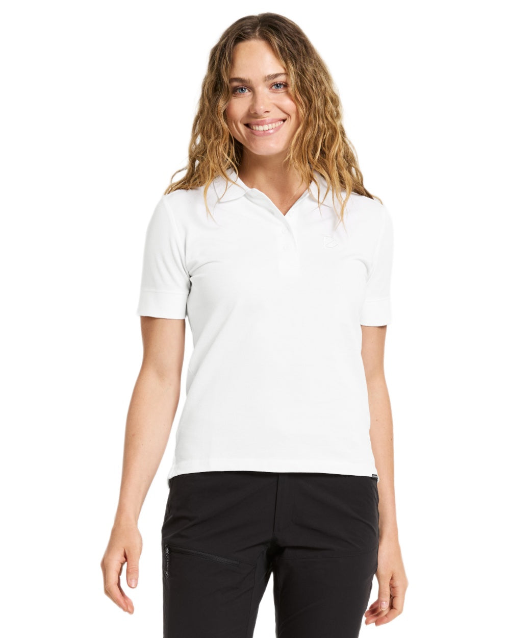 Snow White coloured Didriksons Womens Wivi Polo T-Shirt on white background