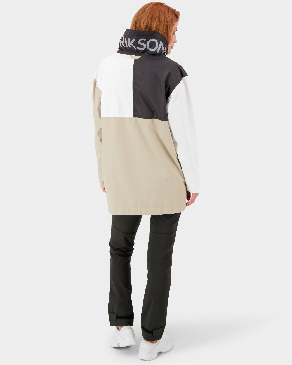 Beige/Black/White coloured Didriksons Thyra Womens Jacket 2 on grey background 