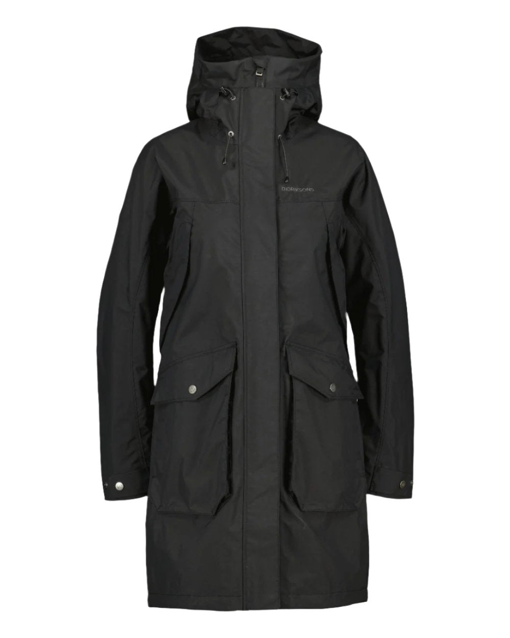 Black Coloured Didriksons Thelma Womens Parka 10 On A White Background