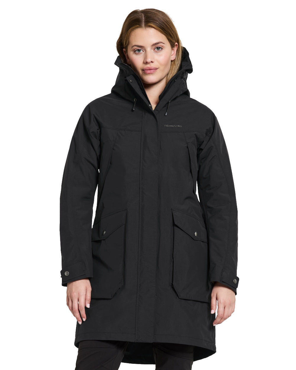 Black Coloured Didriksons Thelma Womens Parka 10 On A White Background