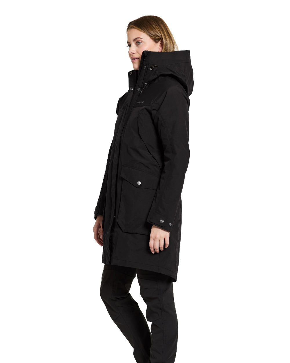Black Coloured Didriksons Thelma Womens Parka 10 On A White Background