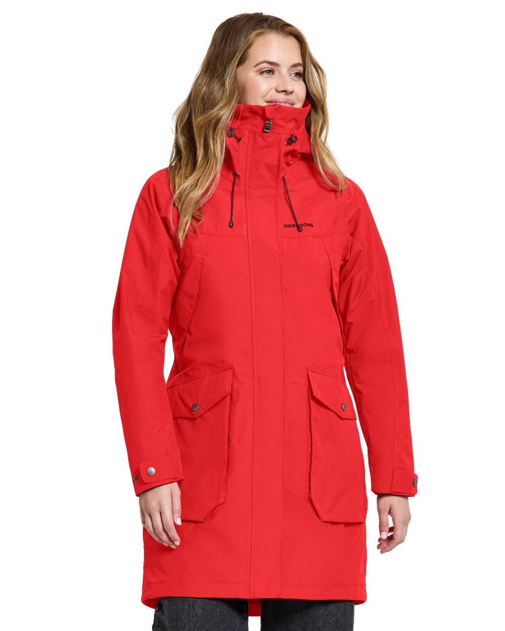 Pomme Red Coloured Didriksons Thelma Womens Parka 10 On A White Background