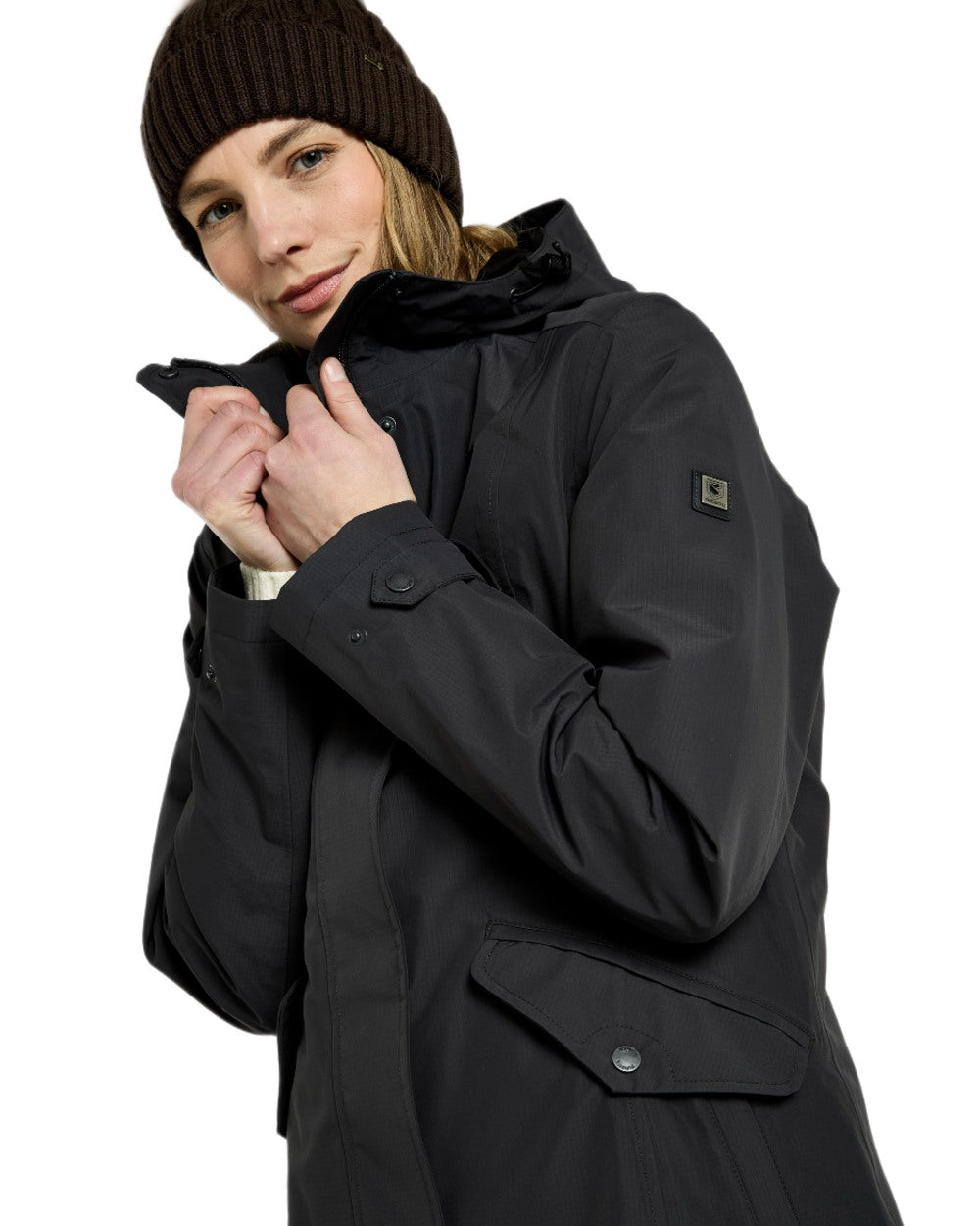 Charcoal Coloured Dubarry Alderford Waterproof Coat on white background