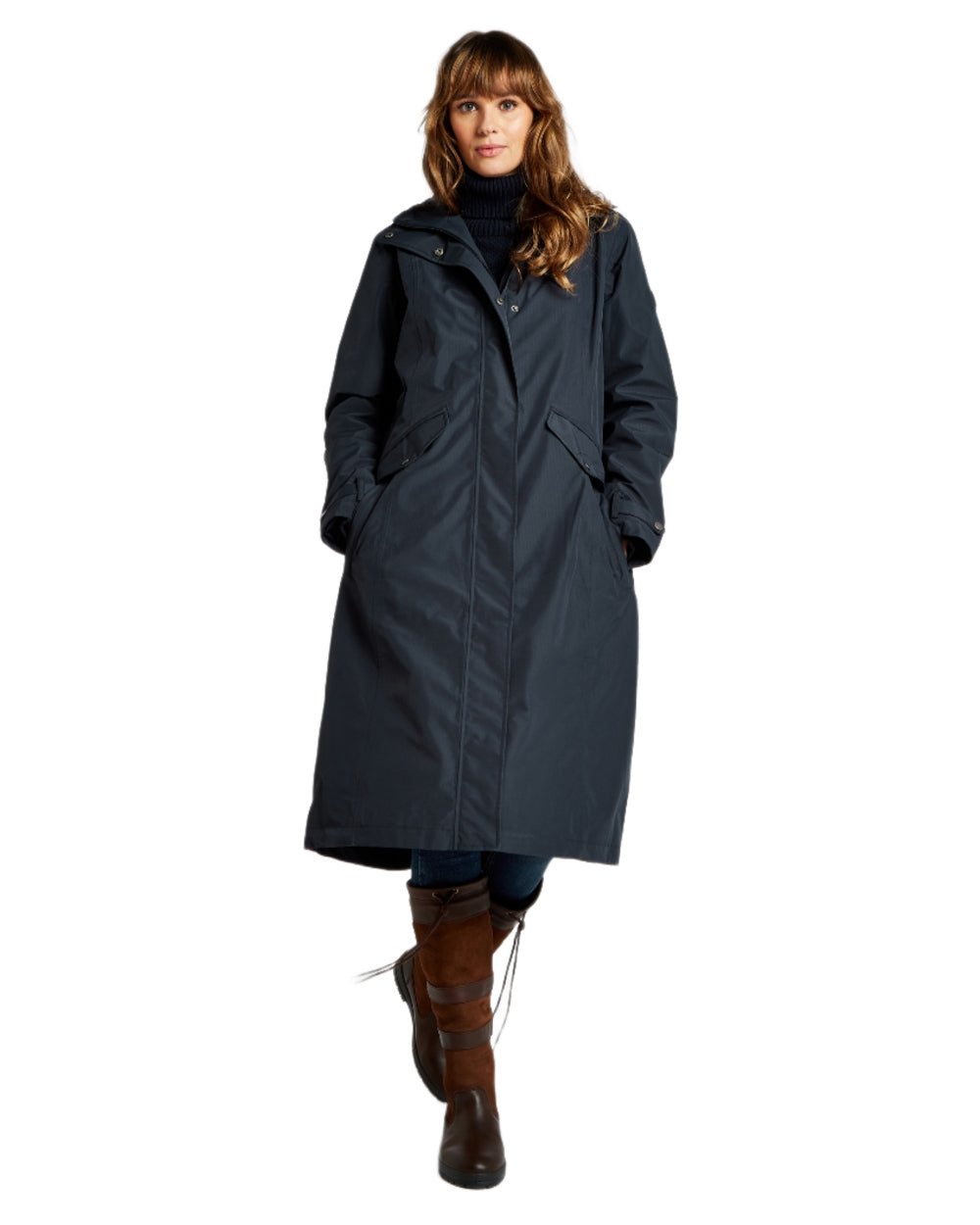 Navy Coloured Dubarry Alderford Waterproof Coat on white background