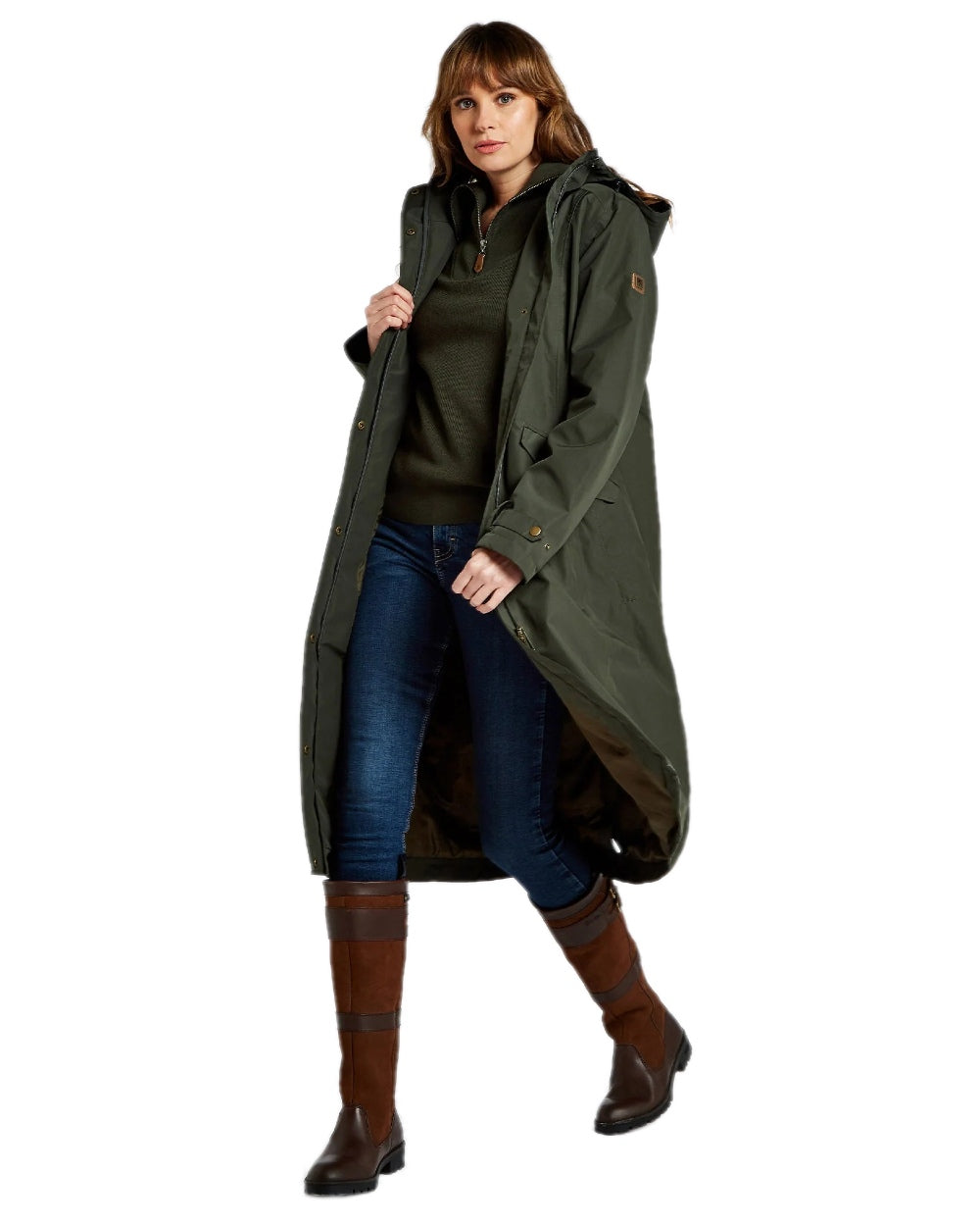 Pesto Coloured Dubarry Alderford Waterproof Coat on white background