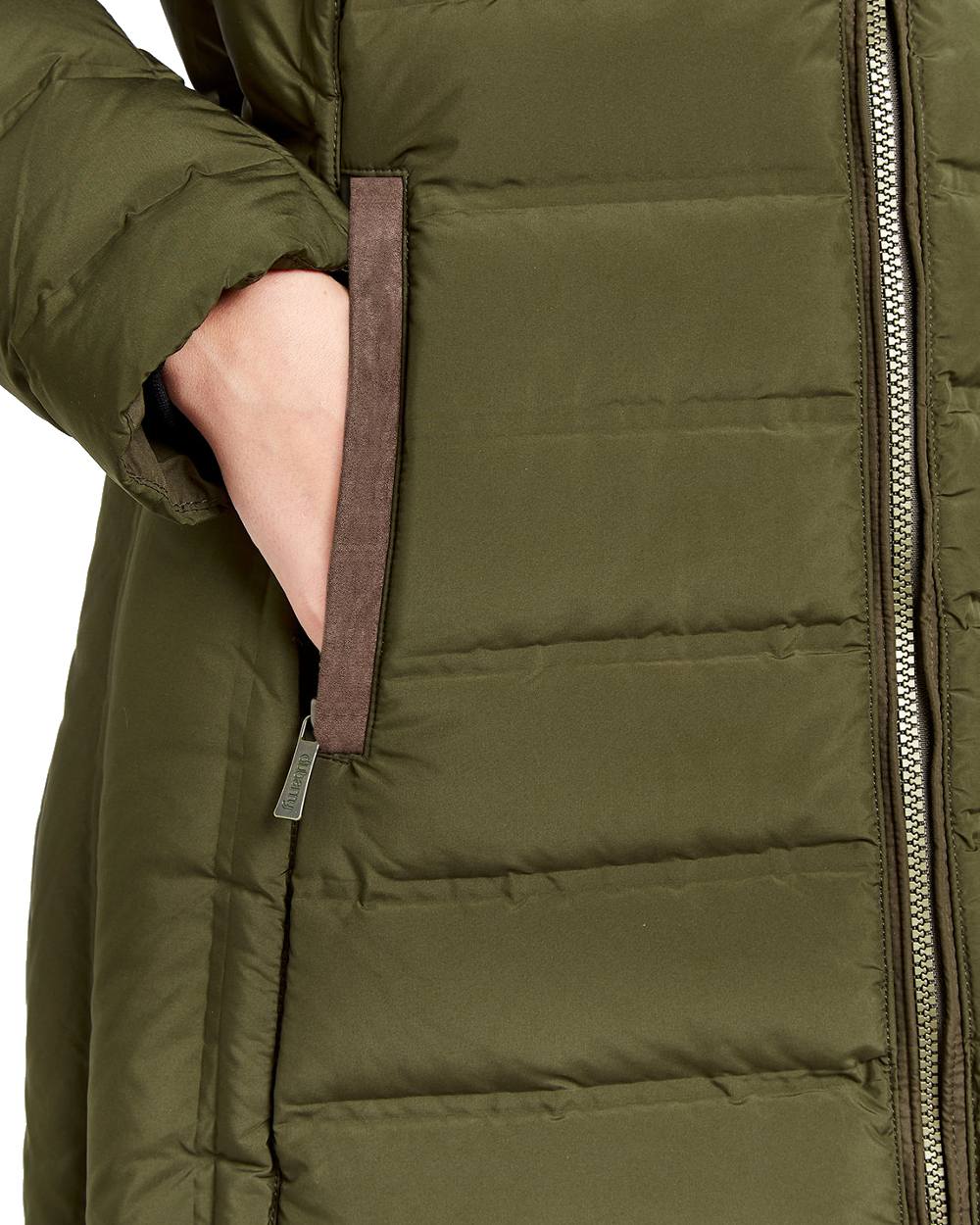 Olive Coloured Dubarry Ballybrophy Quilted Jacket on white background
