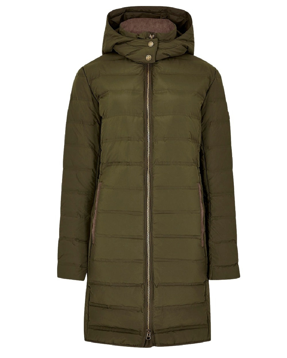 Olive Coloured Dubarry Ballybrophy Quilted Jacket on white background