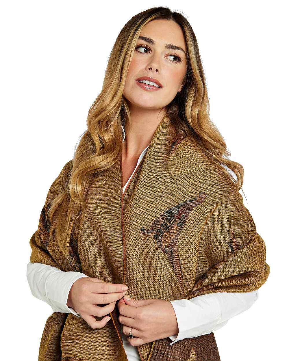 Harvest Gold Coloured Dubarry Birchdale Wool Stole on white background