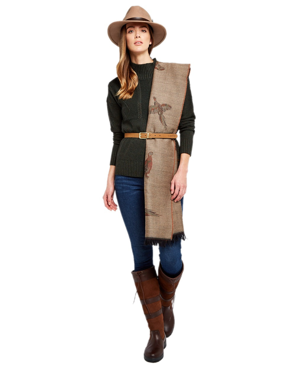 Taupe Coloured Dubarry Birchdale Wool Stole on white background