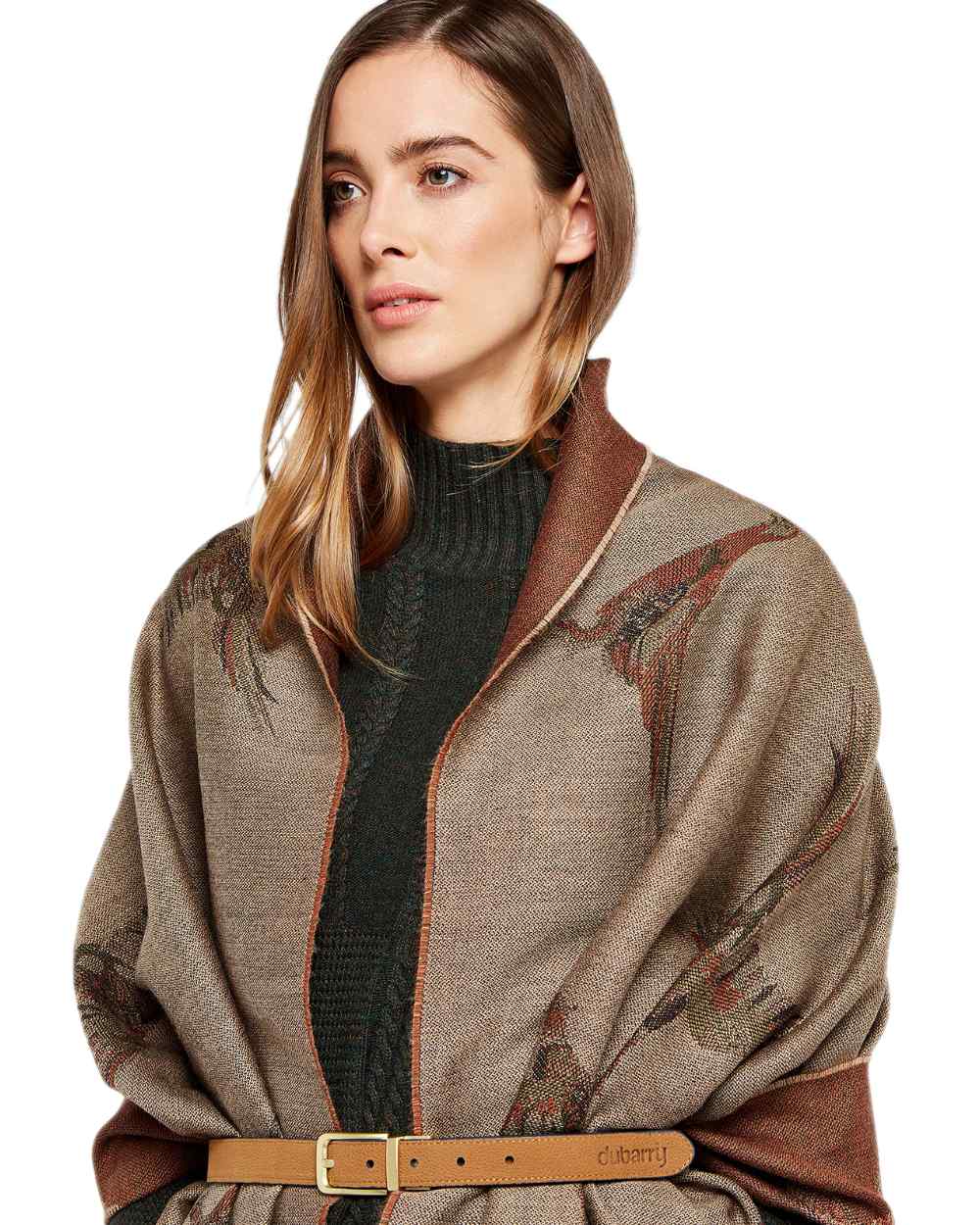 Taupe Coloured Dubarry Birchdale Wool Stole on white background