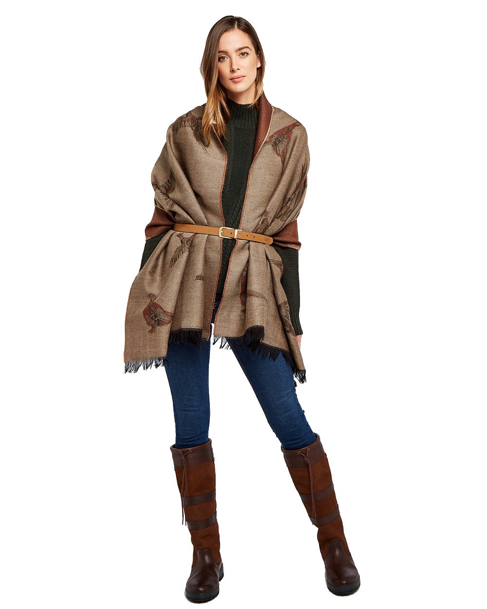 Taupe Coloured Dubarry Birchdale Wool Stole on white background