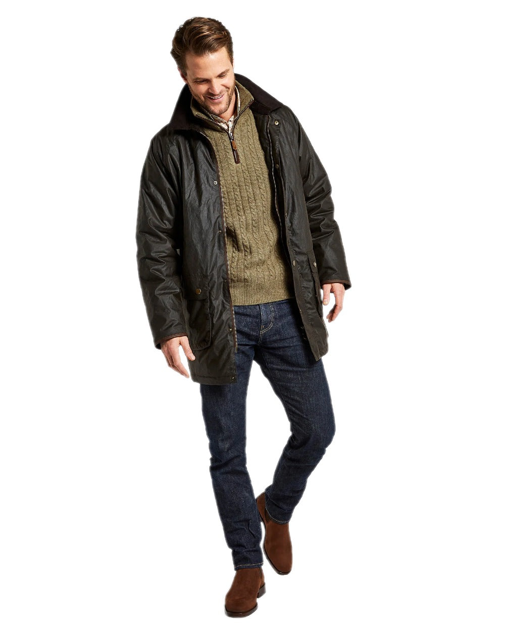 Verdigris Coloured Dubarry Brunswick Wax Jacket on white background