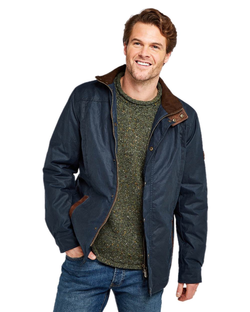 Ocean Blue Coloured Dubarry Carrickfergus Waxed Jacket on white background