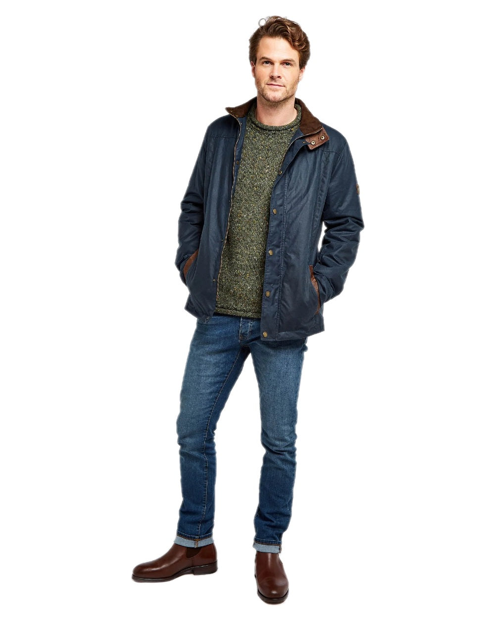 Ocean Blue Coloured Dubarry Carrickfergus Waxed Jacket on white background