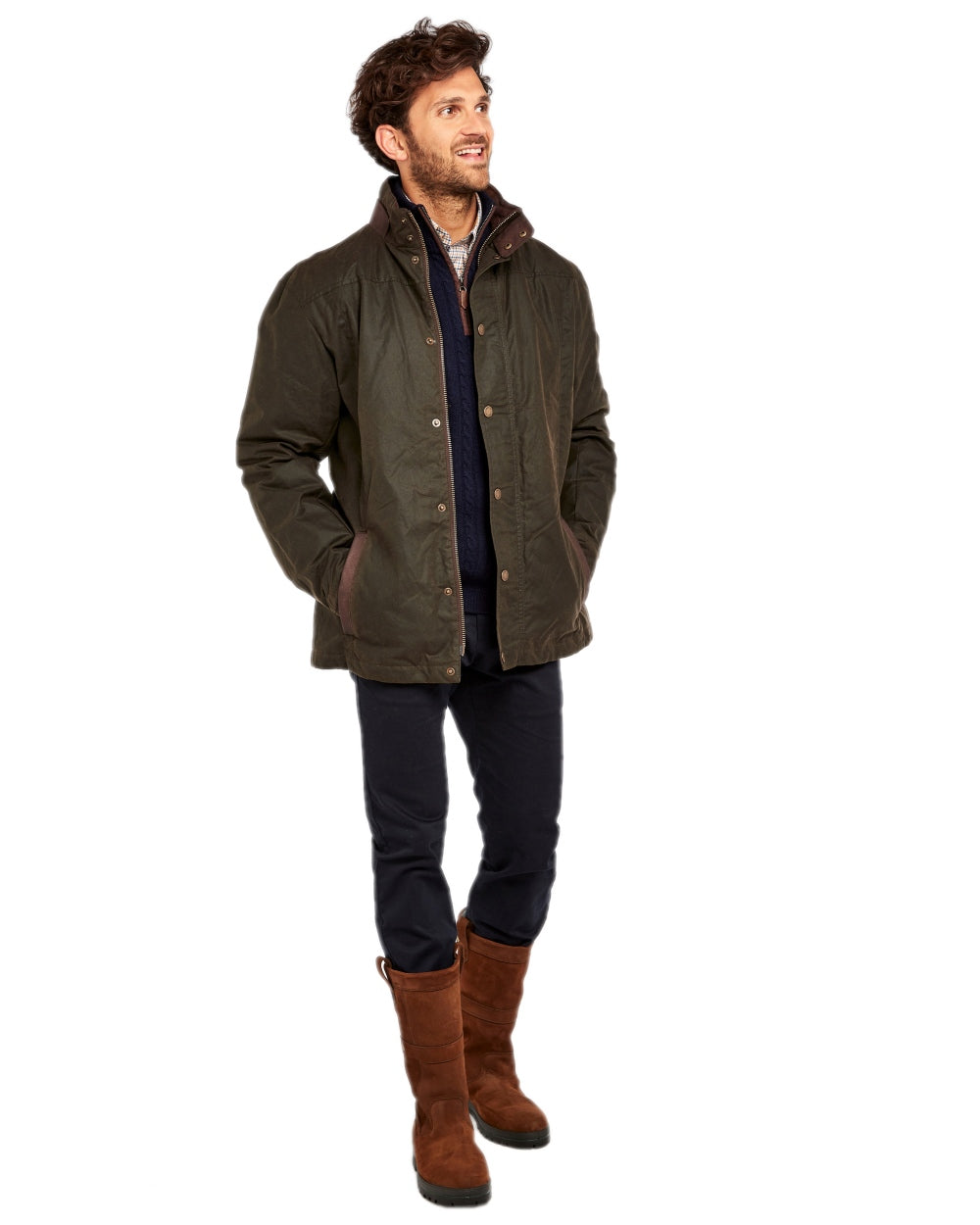 Olive Coloured Dubarry Carrickfergus Waxed Jacket on white background