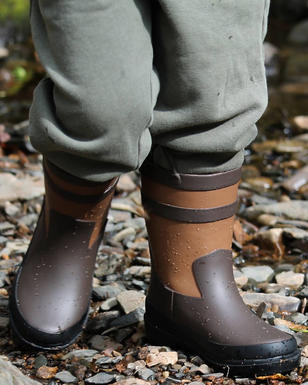 Walnut Coloured Dubarry Childrens Splash Waterproof Boots on outdoor background