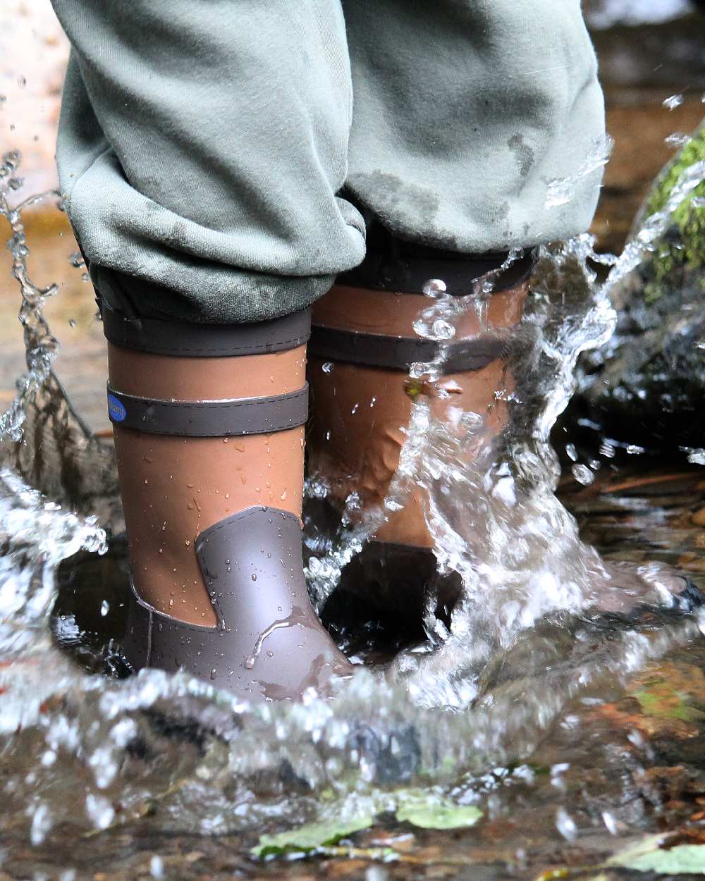 Walnut Coloured Dubarry Childrens Splash Waterproof Boots on outdoor background